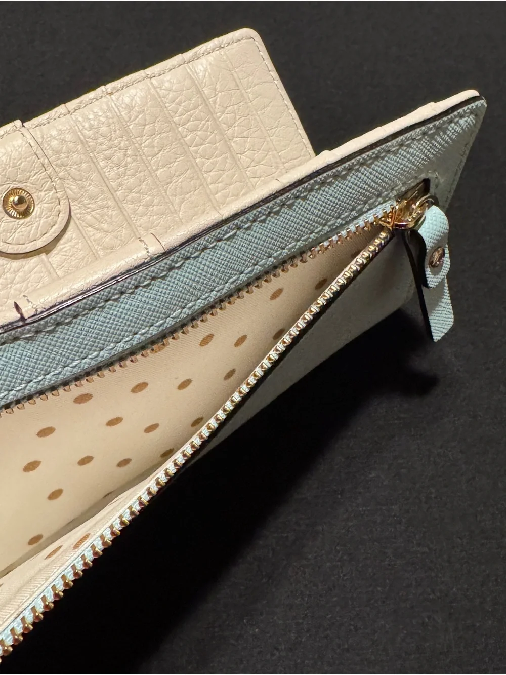 NWOT Kate Spade light blue wallet with gold logo